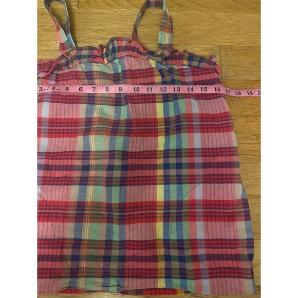 J. Crew, women's pink plaid cotton sleeveless ruffle neck hem tank size 0 - Picture 7 of 8